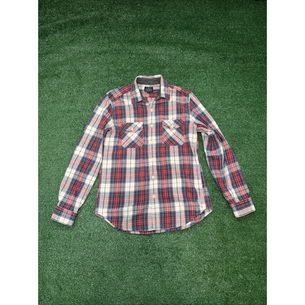 J.CREW Shirt Mens M Red Flannel Long Sleeve Button Up Regular Fit‎ Heavyweight
